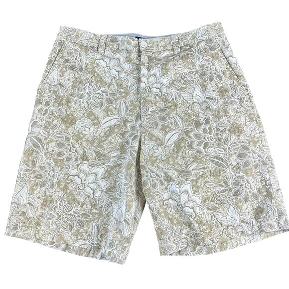 Club Room Men Shorts Size 32 Olive White Floral Flat Front Chinos Casual Coastal - Picture 1 of 12